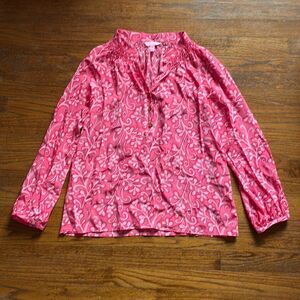 Lilly Pulitzer Pink Floral Silk Elsa Long Sleeve V-Neck Top